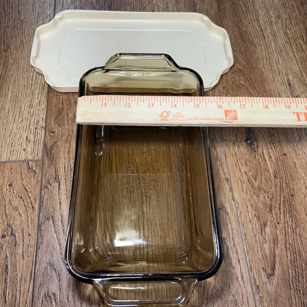 Anchor Hocking Amber Glass Loaf Dish w/ Lid 1.5 Qt Rectangular Baker USA‎ 1041